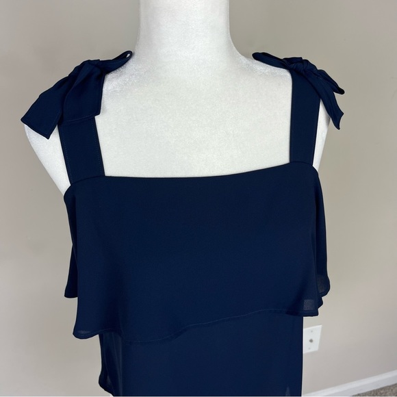 LOFT TIERED SQUARE NECK TANK TOP BOW STRAPS SIZE SMALL PETITE NAVY BLUE - Picture 4 of 16